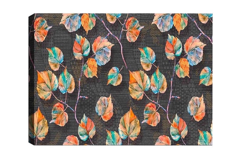 Canvas-taulu - Värikkäitä lehtiä tummaa taustaa vasten, Vihreä / Oranssi / Sininen