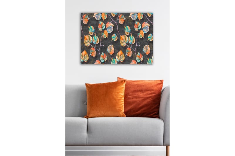 Canvas-taulu - Värikkäitä lehtiä tummaa taustaa vasten - Vihreä / Oranssi / Sininen - Sisustustuotteet - Taulu & taide - Canvas-taulu