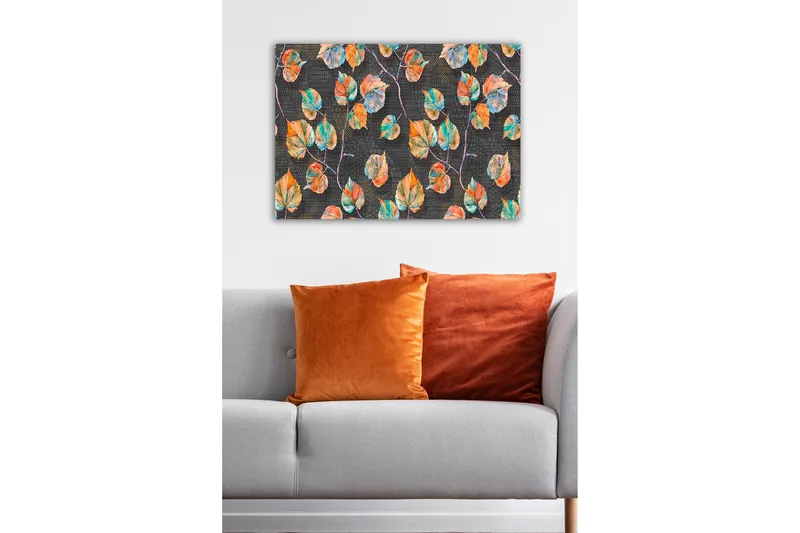 Canvas-taulu - Värikkäitä lehtiä tummaa taustaa vasten - Vihreä / Oranssi / Sininen - Sisustustuotteet - Taulu & taide - Canvas-taulu