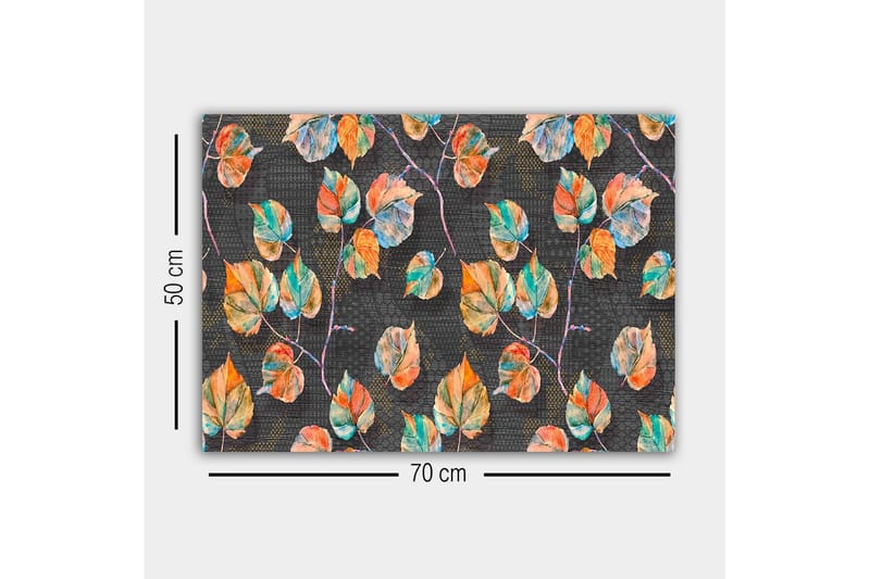 Canvas-taulu - Värikkäitä lehtiä tummaa taustaa vasten - Vihreä / Oranssi / Sininen - Sisustustuotteet - Taulu & taide - Canvas-taulu