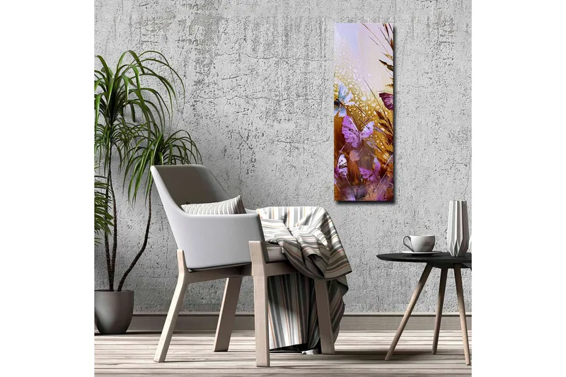 Canvas-taulu - Värikkäitä perhosia abstraktissa luonnonympäristössä - Violetti / Kulta / Sininen - Sisustustuotteet - Taulu & taide - Canvas-taulu