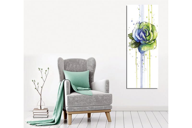Canvas-taulu - Vihreä ja sininen ruusu tippuvilla vesiväritehosteilla - Vihreä / Sininen - Sisustustuotteet - Taulu & taide - Canvas-taulu
