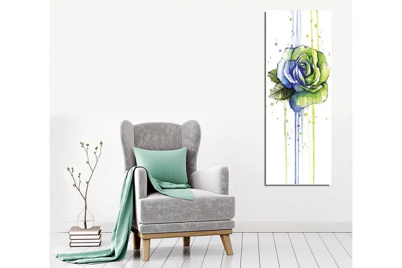 Canvas-taulu - Vihreä ja sininen ruusu tippuvilla vesiväritehosteilla - Vihreä / Sininen - Sisustustuotteet - Taulu & taide - Canvas-taulu