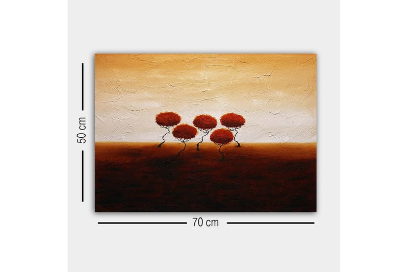 Canvas-taulu - Viisi tyyliteltyä puuta punertavilla lehdillä lämpimän, kultaisen taustan edessä - Punainen / Ruskea / Beige - Sisustustuotteet - Taulu & taide - Canvas-taulu
