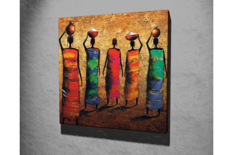 Canvas-taulu - Viisi värikkäissä mekoissa olevaa naista kantavat ruukkuja päässään - Punainen / Vihreä / Sininen - Sisustustuotteet - Taulu & taide - Canvas-taulu