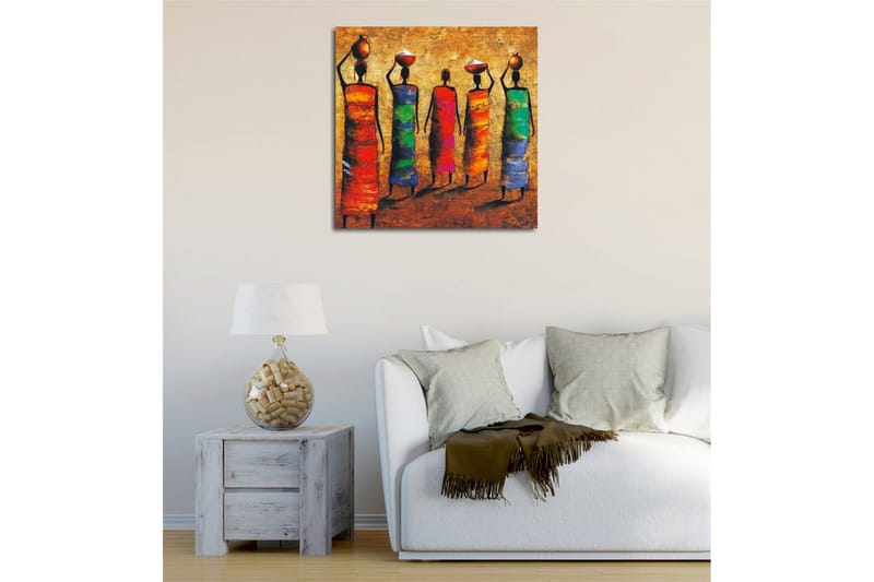 Canvas-taulu - Viisi värikkäissä mekoissa olevaa naista kantavat ruukkuja päässään - Punainen / Vihreä / Sininen - Sisustustuotteet - Taulu & taide - Canvas-taulu