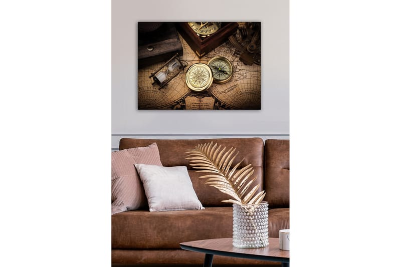 Canvas-taulu - Vintage-navigointityökalut vanhalla kartalla - Kulta / Ruskea / Beige - Sisustustuotteet - Taulu & taide - Canvas-taulu