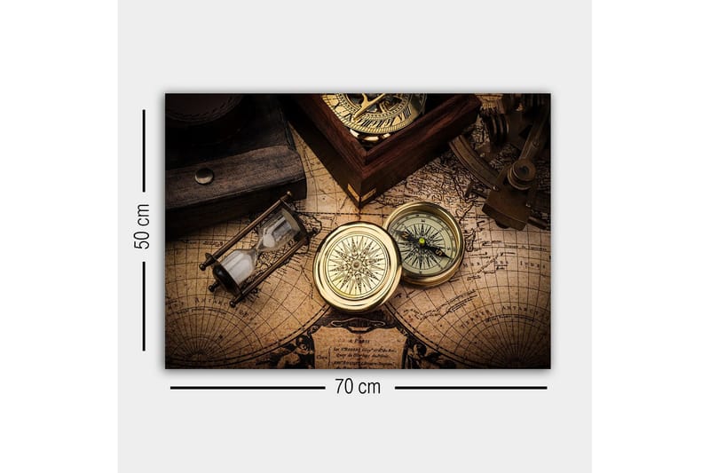 Canvas-taulu - Vintage-navigointityökalut vanhalla kartalla - Kulta / Ruskea / Beige - Sisustustuotteet - Taulu & taide - Canvas-taulu