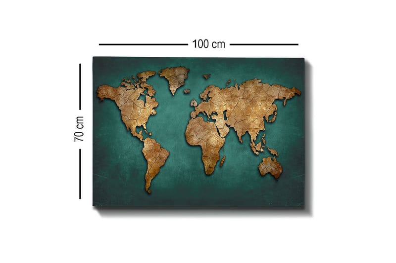 Canvas-taulu - Vintage-tyylinen maailmankartta yksityiskohtaisella tekstuurilla - Kulta / Sinivihreä - Sisustustuotteet - Taulu & taide - Canvas-taulu
