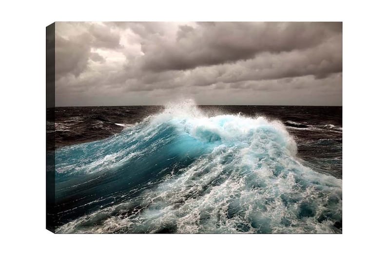 Canvas-taulu - Voimakas aalto murtuu pintaa vasten, Turkoosi / Tummansininen / Harmaa