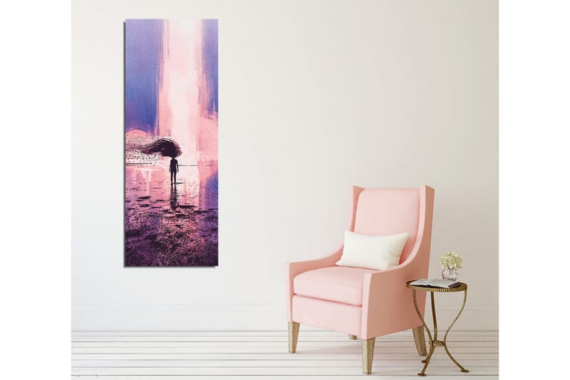 Canvas-taulu - Yksinäinen hahmo sateenvarjon kanssa unenomaisessa maisemassa - Violetti / Vaaleanpunainen / Tummansininen - Sisustustuotteet - Taulu & taide - Canvas-taulu