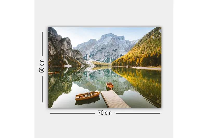 Canvas-taulu - Peilimäinen järvi vuorilla ja syksyn värisillä puilla - Vihreä / Oranssi / Sininen - Sisustustuotteet - Taulu & taide - Canvas-taulu