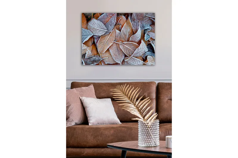 Canvas-taulu - Pakkasiset syksyn lehdet lämpimissä sävyissä - Oranssi / Harmaa / Valkoinen - Sisustustuotteet - Taulu & taide - Canvas-taulu