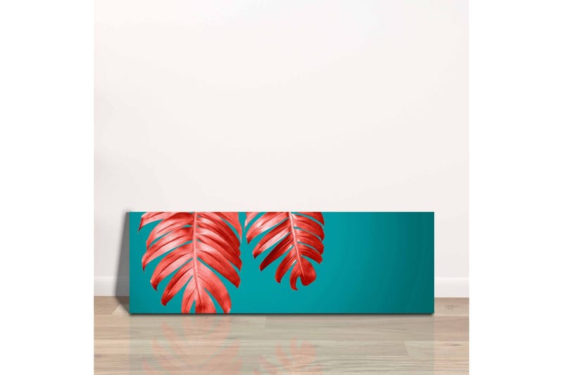 Canvas-taulu - Punaiset palmunlehdet turkoosia taustaa vasten - Punainen / Turkoosi - Sisustustuotteet - Taulu & taide - Canvas-taulu