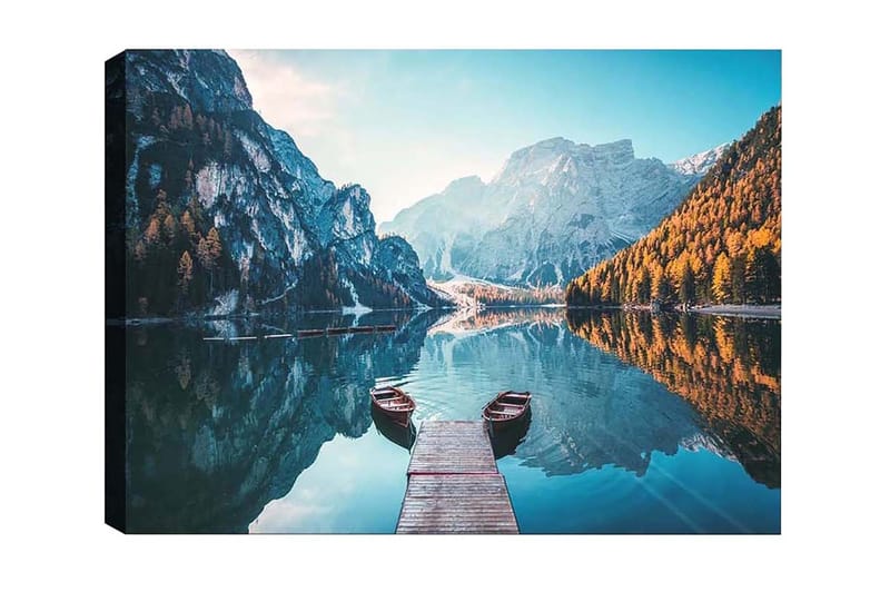 Canvas-taulu - Peilimäinen järvi vuorilla ja syksyn värisillä puilla - Sininen / Oranssi / Vihreä - Sisustustuotteet - Taulu & taide - Canvas-taulu