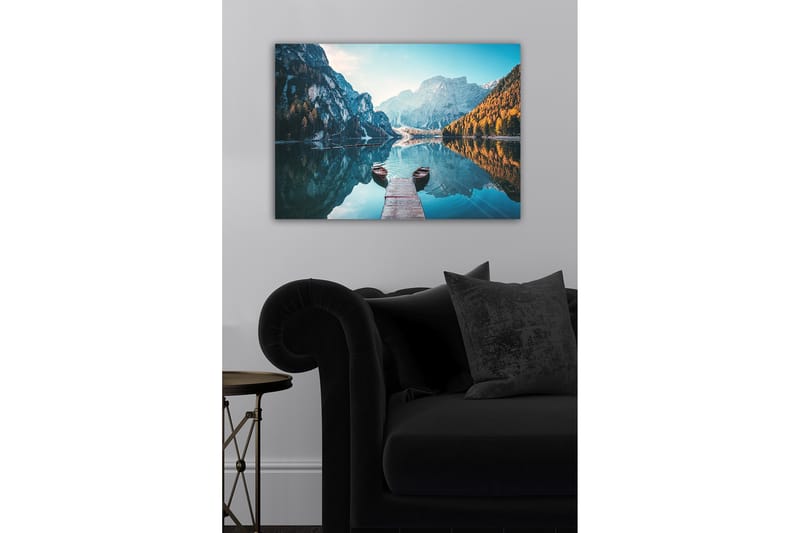 Canvas-taulu - Peilimäinen järvi vuorilla ja syksyn värisillä puilla - Sininen / Oranssi / Vihreä - Sisustustuotteet - Taulu & taide - Canvas-taulu