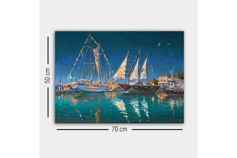 Canvas-taulu - Purjeveneet satamassa tähtitaivaan alla - Tummansininen / Turkoosi / Valkoinen - Sisustustuotteet - Taulu & taide - Canvas-taulu
