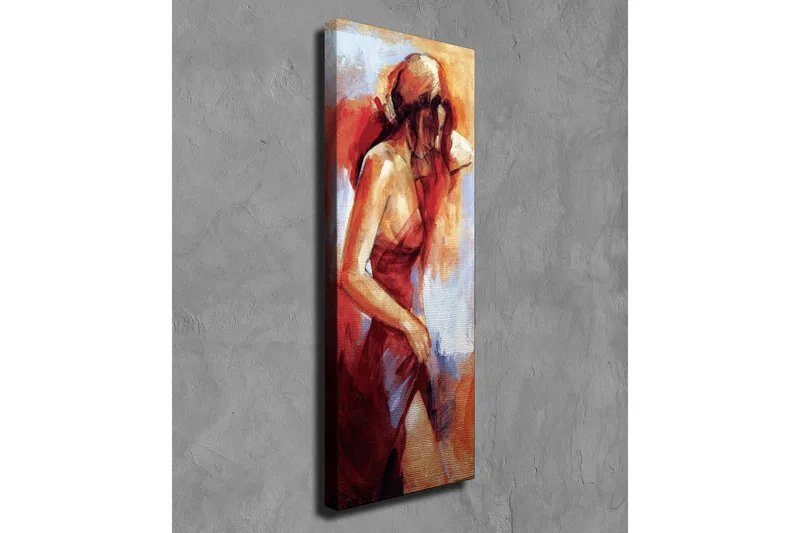 Canvas-taulu - Punaisessa mekossa oleva naishahmo pehmeillä siveltimenvedoilla - Punainen / Beige / Valkoinen - Sisustustuotteet - Taulu & taide - Canvas-taulu