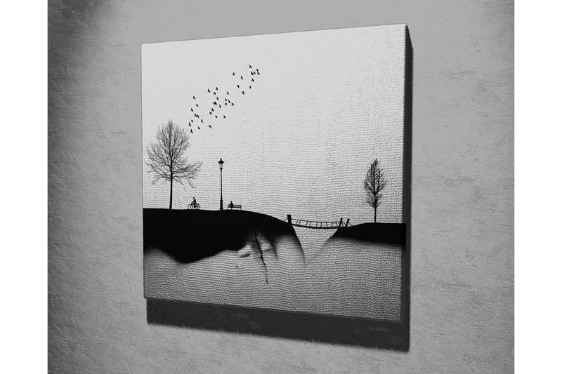 Canvas-taulu - Puiston siluetti puiden, penkin ja lennon aikana olevien lintujen kanssa - Musta / Harmaa - Sisustustuotteet - Taulu & taide - Canvas-taulu