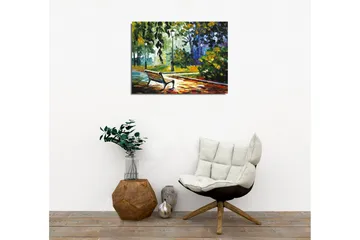 Canvas-taulu - Puistonpenkki rehevien puiden ja valojen ympäröimänä värikkäässä ympäristössä - Vihreä / Keltainen / Sininen - Sisustustuotteet - Taulu & taide - Canvas-taulu