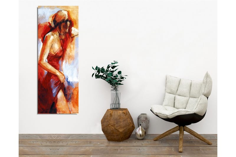 Canvas-taulu - Punaisessa mekossa oleva naishahmo pehmeillä siveltimenvedoilla - Punainen / Beige / Valkoinen - Sisustustuotteet - Taulu & taide - Canvas-taulu