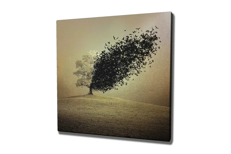 Canvas-taulu - Puu muuttuu lintuparveksi, Musta / Harmaa / Beige