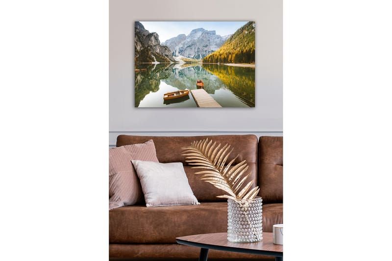 Canvas-taulu - Peilimäinen järvi vuorilla ja syksyn värisillä puilla - Vihreä / Oranssi / Sininen - Sisustustuotteet - Taulu & taide - Canvas-taulu