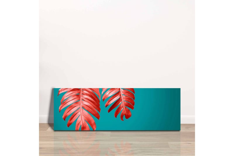 Canvas-taulu - Punaiset palmunlehdet turkoosia taustaa vasten - Punainen / Turkoosi - Sisustustuotteet - Taulu & taide - Canvas-taulu