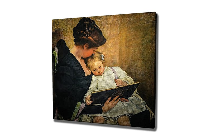 Canvastaulu - Äiti lukee lapselleen, Tummansininen / Beige / Valkoinen