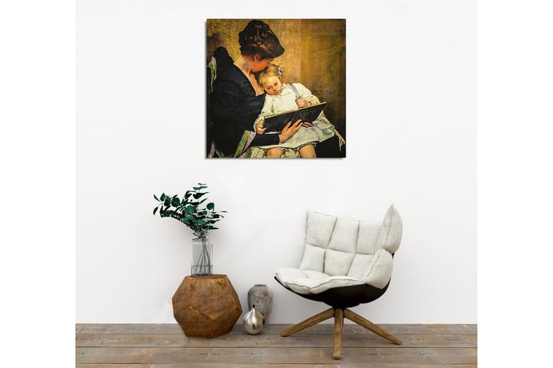 Canvastaulu - Äiti lukee lapselleen - Tummansininen / Beige / Valkoinen - Sisustustuotteet - Taulu & taide - Canvas-taulu