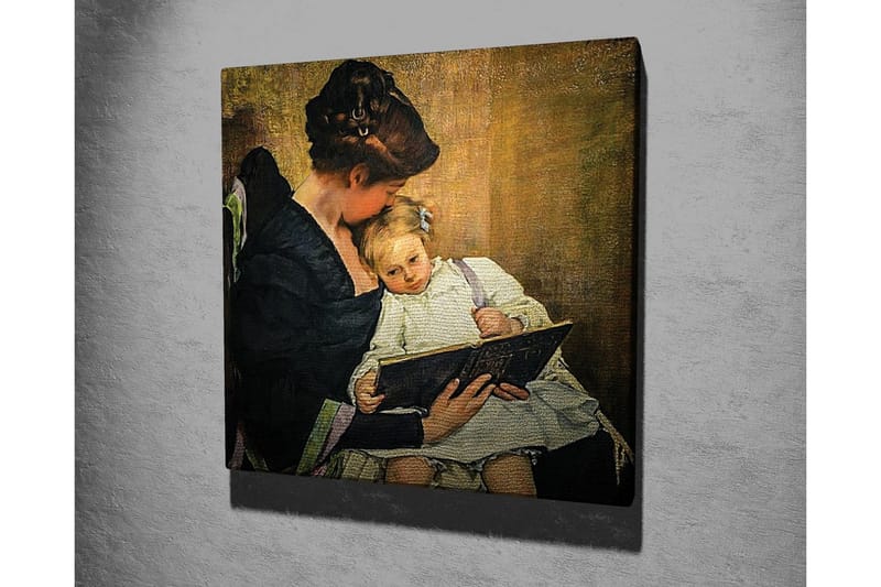 Canvastaulu - Äiti lukee lapselleen - Tummansininen / Beige / Valkoinen - Sisustustuotteet - Taulu & taide - Canvas-taulu