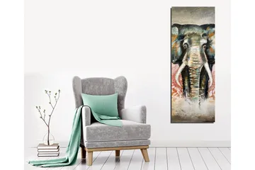 Canvastaulu 30x80 cm - Elefantti värikkäillä yksityiskohdilla taustalla - Vihreä / Oranssi / Punainen - Sisustustuotteet - Taulu & taide - Canvas-taulu