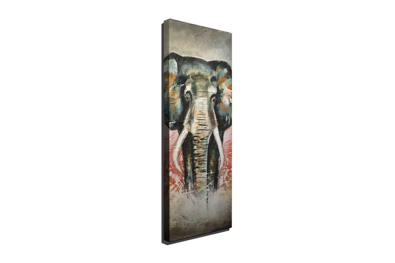 Canvastaulu 30x80 cm - Elefantti värikkäillä yksityiskohdilla taustalla, Vihreä / Oranssi / Punainen