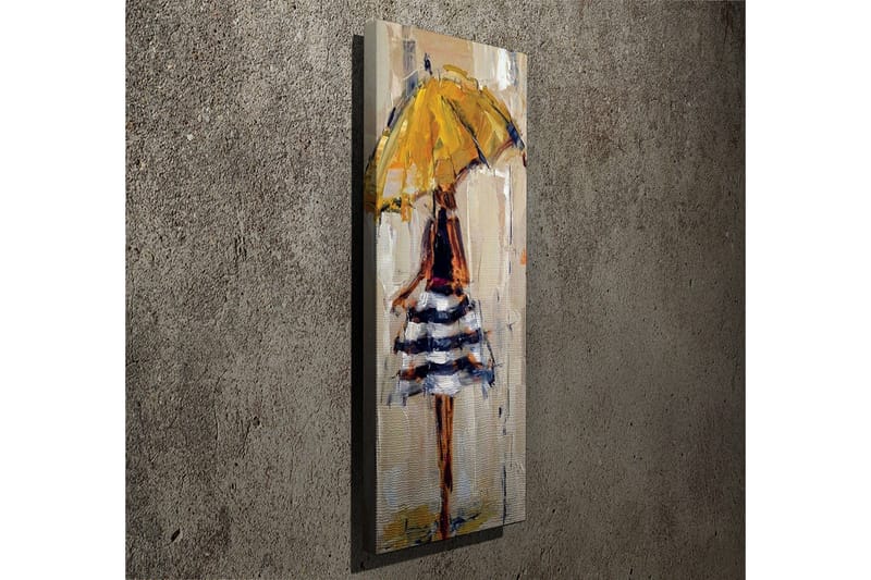 Canvastaulu 30x80 cm - Nainen keltaisessa sateenvarjossa ja raidallisessa mekossa - Keltainen / Musta / Valkoinen - Sisustustuotteet - Taulu & taide - Canvas-taulu