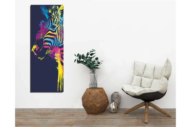 Canvastaulu 30x80 cm - Värikäs seepra abstrakteilla viivoilla - Sininen / Keltainen / Vaaleanpunainen - Sisustustuotteet - Taulu & taide - Canvas-taulu