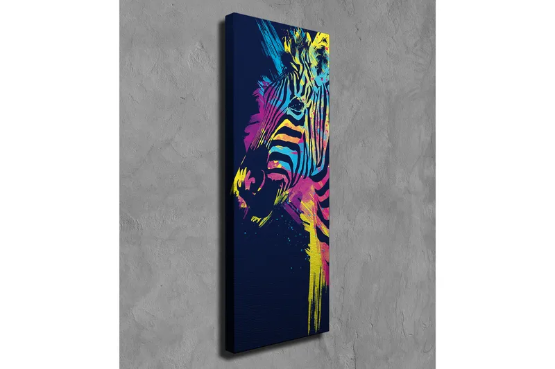 Canvastaulu 30x80 cm - Värikäs seepra abstrakteilla viivoilla - Sininen / Keltainen / Vaaleanpunainen - Sisustustuotteet - Taulu & taide - Canvas-taulu