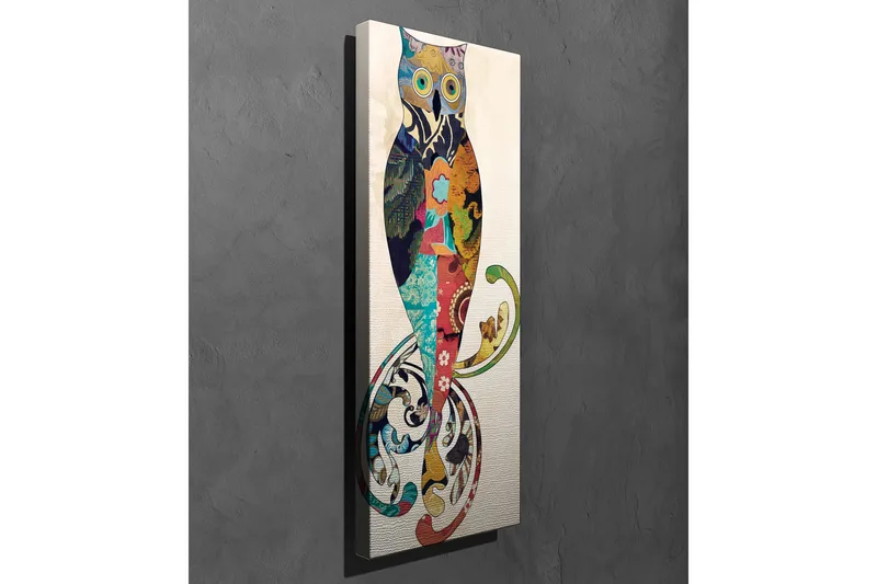 Canvastaulu 30x80 cm - Värikäs pöllö koristeellisilla kuvioilla - Turkoosi / Punainen / Keltainen - Sisustustuotteet - Taulu & taide - Canvas-taulu