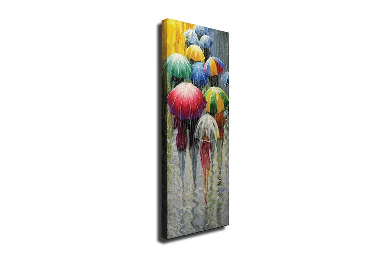 Canvastaulu 30x80 cm - Värikkäät sateenvarjot sateisessa maisemassa - Punainen / Vihreä / Sininen - Sisustustuotteet - Taulu & taide - Canvas-taulu