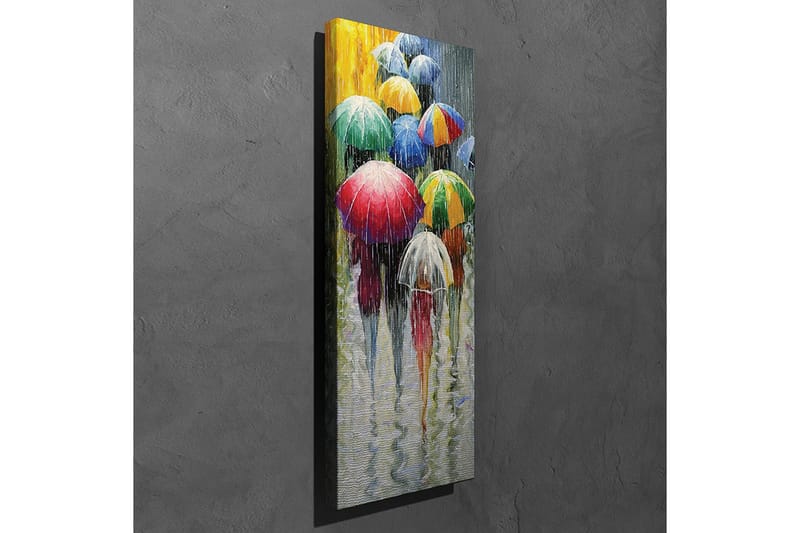 Canvastaulu 30x80 cm - Värikkäät sateenvarjot sateisessa maisemassa - Punainen / Vihreä / Sininen - Sisustustuotteet - Taulu & taide - Canvas-taulu