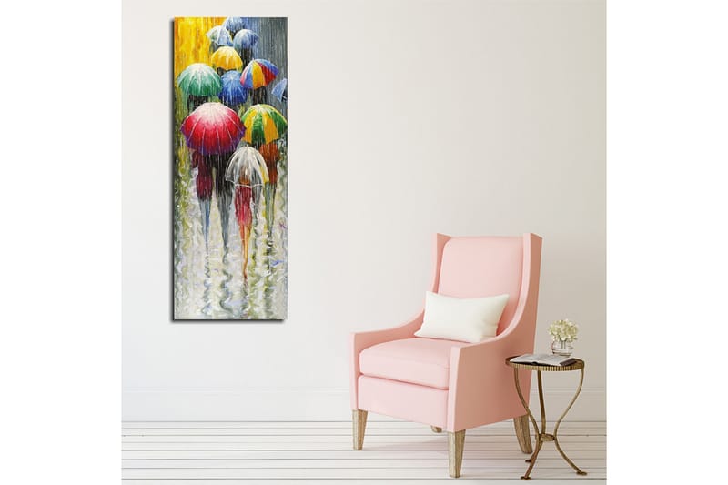 Canvastaulu 30x80 cm - Värikkäät sateenvarjot sateisessa maisemassa - Punainen / Vihreä / Sininen - Sisustustuotteet - Taulu & taide - Canvas-taulu