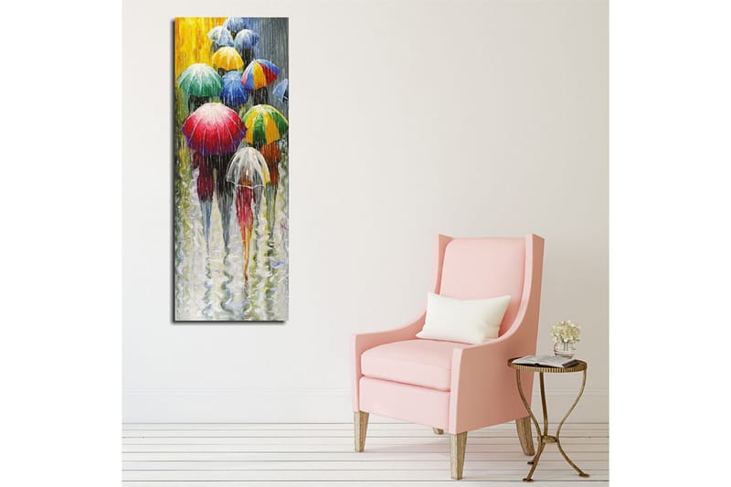 Canvastaulu 30x80 cm - Värikkäät sateenvarjot sateisessa maisemassa - Punainen / Vihreä / Sininen - Sisustustuotteet - Taulu & taide - Canvas-taulu