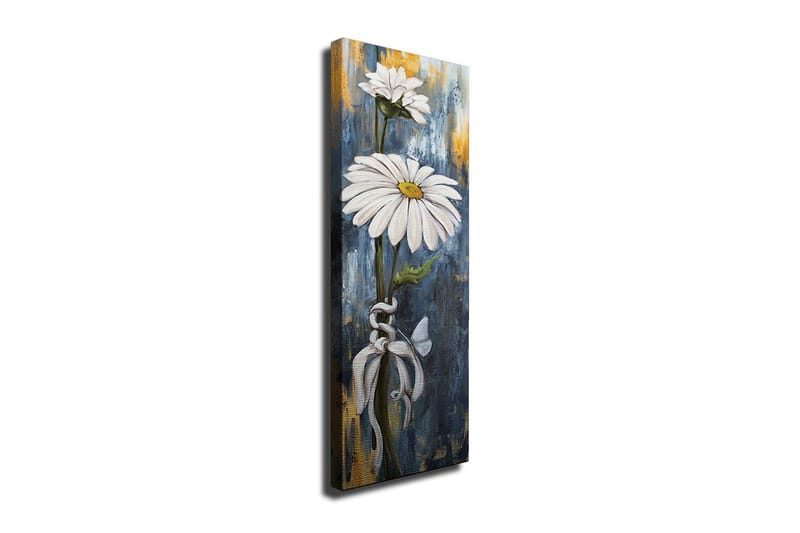 Canvastaulu 30x80 cm - Valkoisia päivänkakkaroita sinisellä ja kultaisella taustalla - Valkoinen / Sininen / Kulta - Sisustustuotteet - Taulu & taide - Canvas-taulu