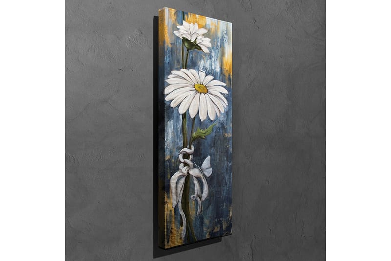 Canvastaulu 30x80 cm - Valkoisia päivänkakkaroita sinisellä ja kultaisella taustalla - Valkoinen / Sininen / Kulta - Sisustustuotteet - Taulu & taide - Canvas-taulu