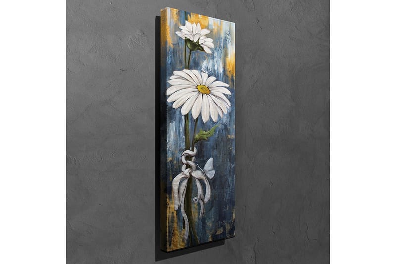 Canvastaulu 30x80 cm - Valkoisia päivänkakkaroita sinisellä ja kultaisella taustalla - Valkoinen / Sininen / Kulta - Sisustustuotteet - Taulu & taide - Canvas-taulu