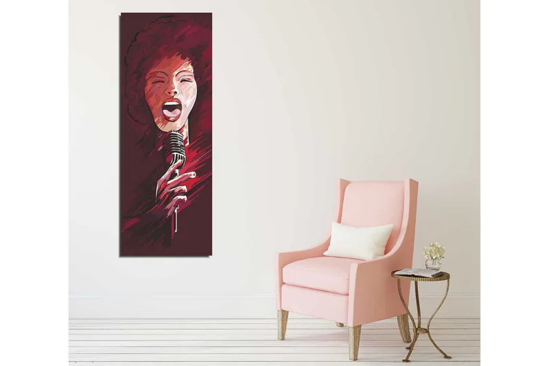 Canvastaulu 30x80 cm - Voimakas laulaja mikrofonilla - Tummanpunainen / Ihonväri / Musta - Sisustustuotteet - Taulu & taide - Canvas-taulu