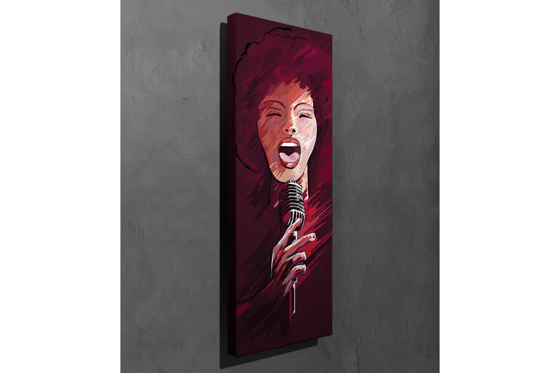 Canvastaulu 30x80 cm - Voimakas laulaja mikrofonilla - Tummanpunainen / Ihonväri / Musta - Sisustustuotteet - Taulu & taide - Canvas-taulu