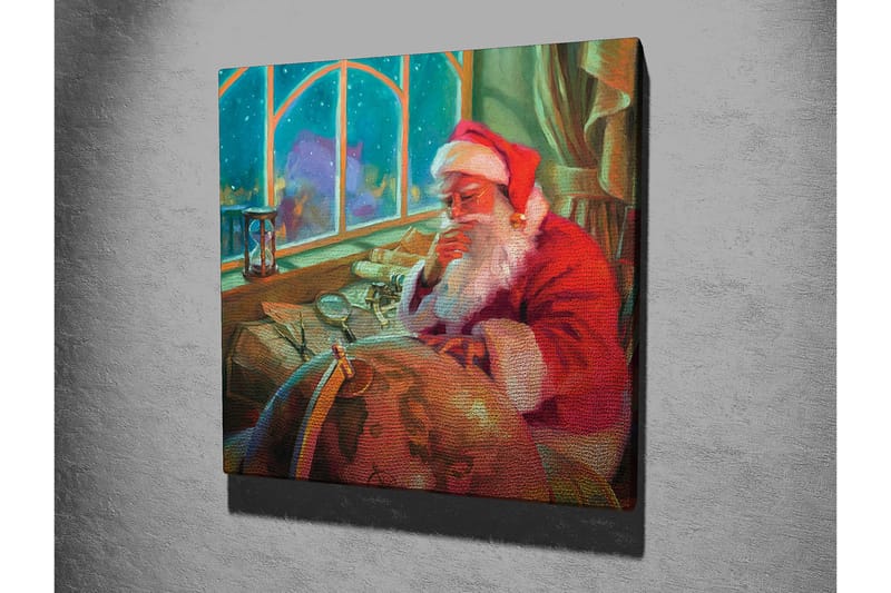 Canvastaulu 45x45 cm - Heijastava joulupukki työpöydän ääressä maapallon ja paperin kanssa - Punainen / Vihreä / Beige - Sisustustuotteet - Taulu & taide - Canvas-taulu