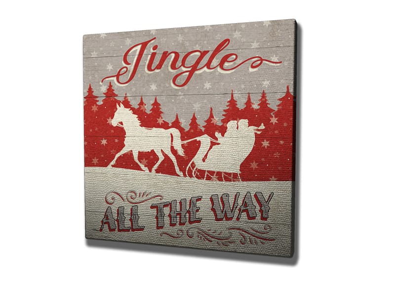 Canvastaulu 45x45 cm - Jouluaihe porolla ja reellä lumimaisemassa - Punainen / Harmaa / Valkoinen - Sisustustuotteet - Taulu & taide - Canvas-taulu