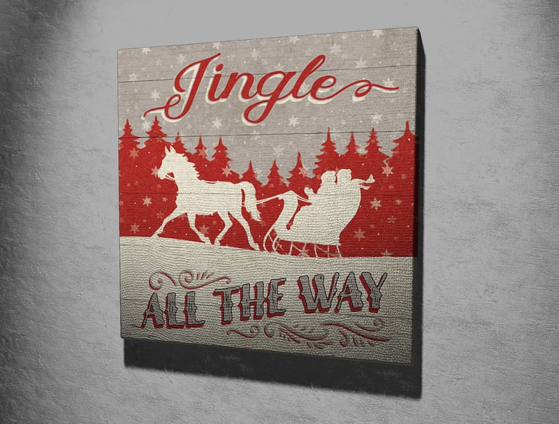 Canvastaulu 45x45 cm - Jouluaihe porolla ja reellä lumimaisemassa - Punainen / Harmaa / Valkoinen - Sisustustuotteet - Taulu & taide - Canvas-taulu