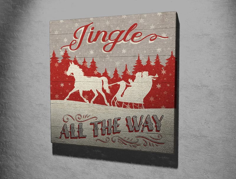 Canvastaulu 45x45 cm - Jouluaihe porolla ja reellä lumimaisemassa - Punainen / Harmaa / Valkoinen - Sisustustuotteet - Taulu & taide - Canvas-taulu